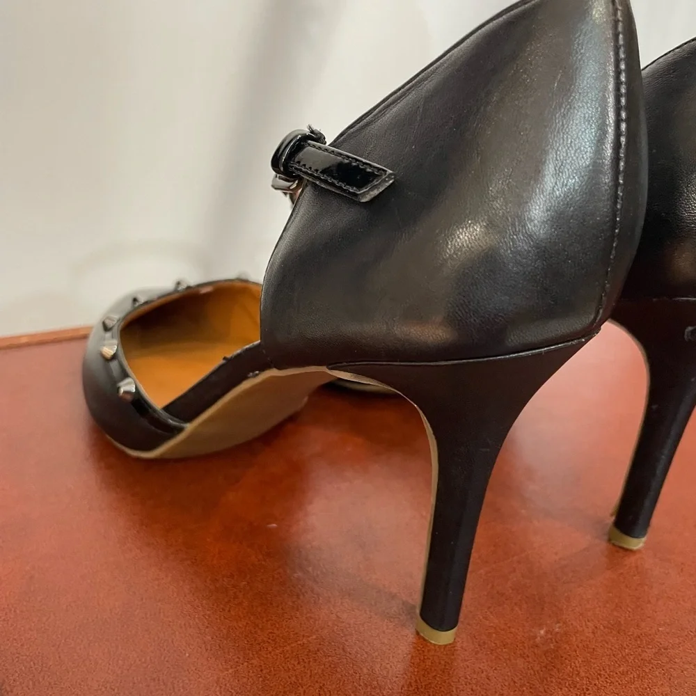Women’s 11 14th & Union Black Stiletto Heels with Gold Studs‎ and Ankle Strap